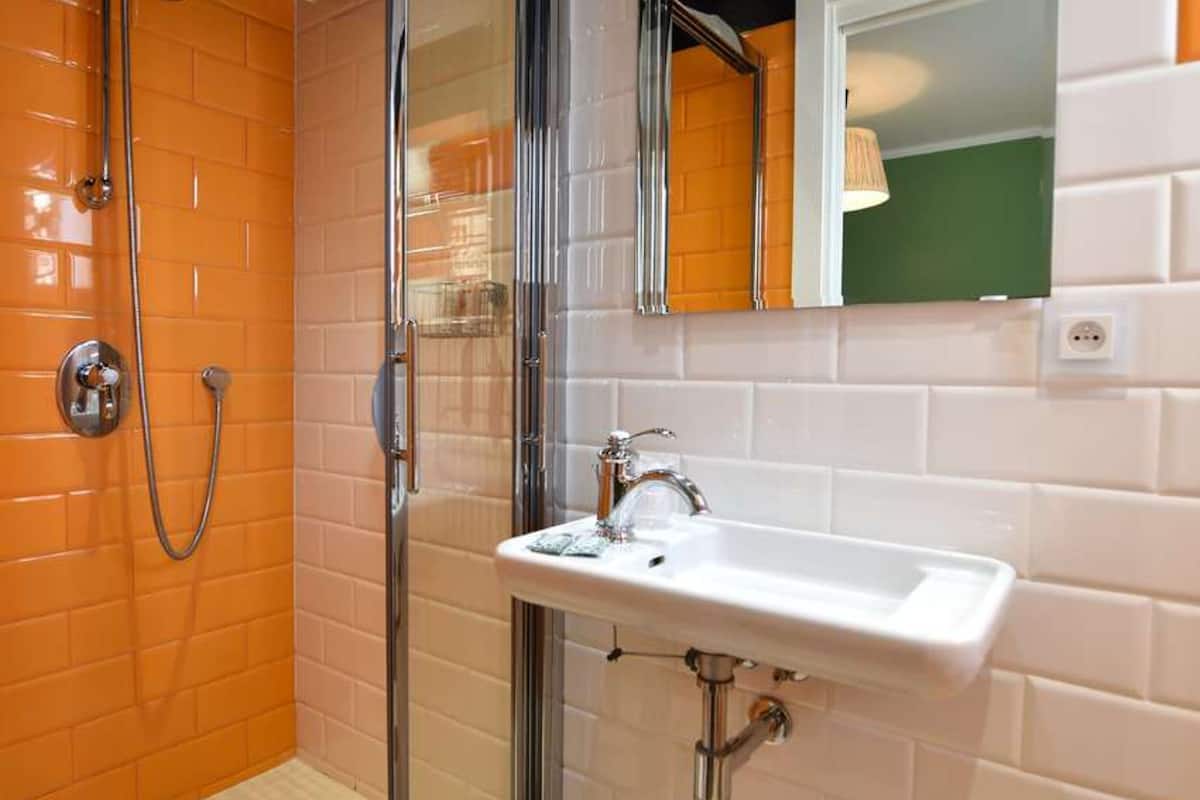 standard double room | bathroom | shower, rainfall showerhead, free toiletries, hair dryer