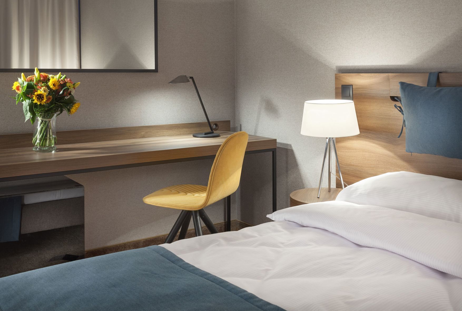 Premium bedding, minibar, desk, laptop workspace
