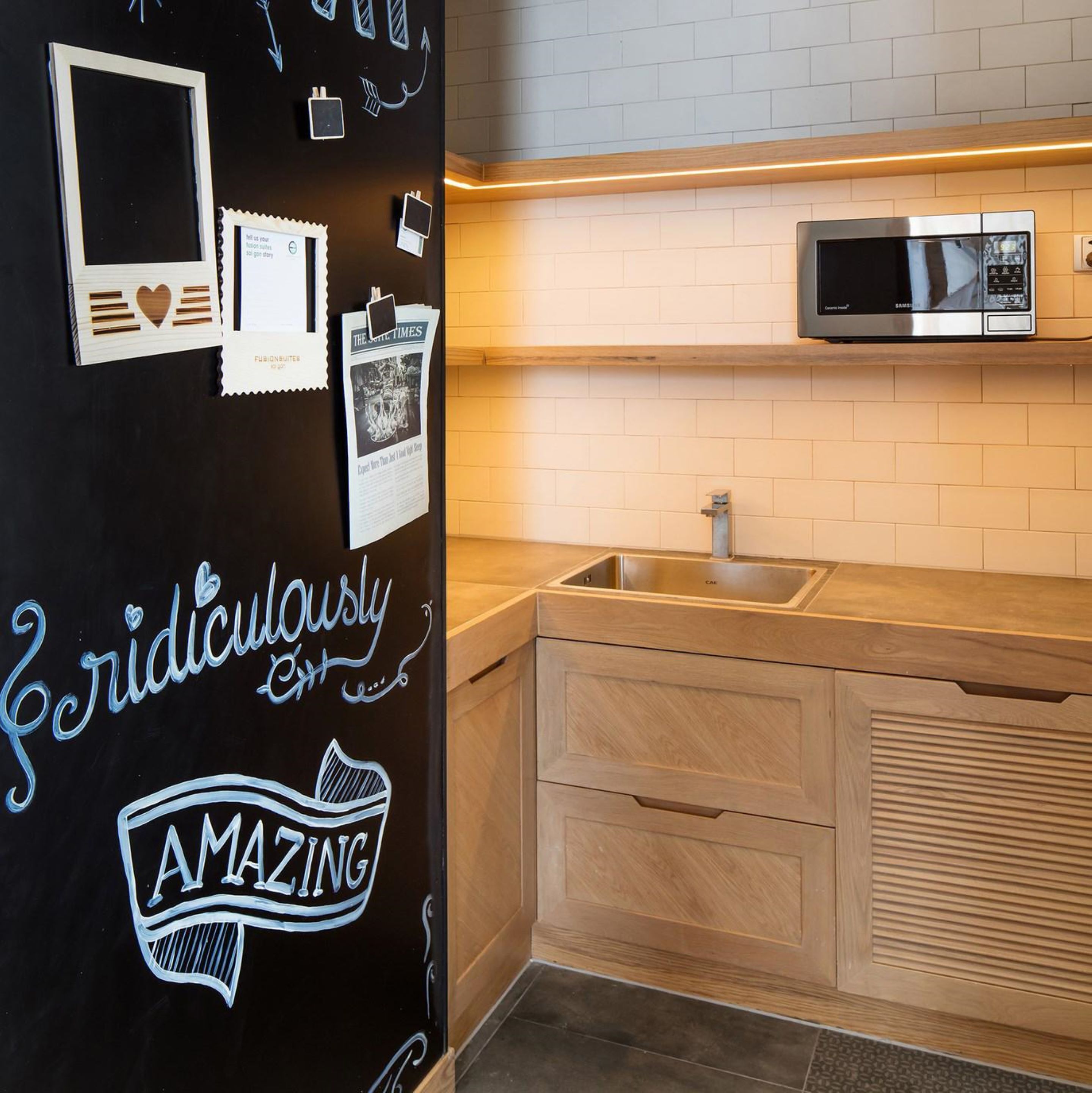 mini-fridge, microwave, dishwasher, coffee/tea maker