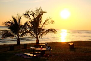 在海滩、划皮艇