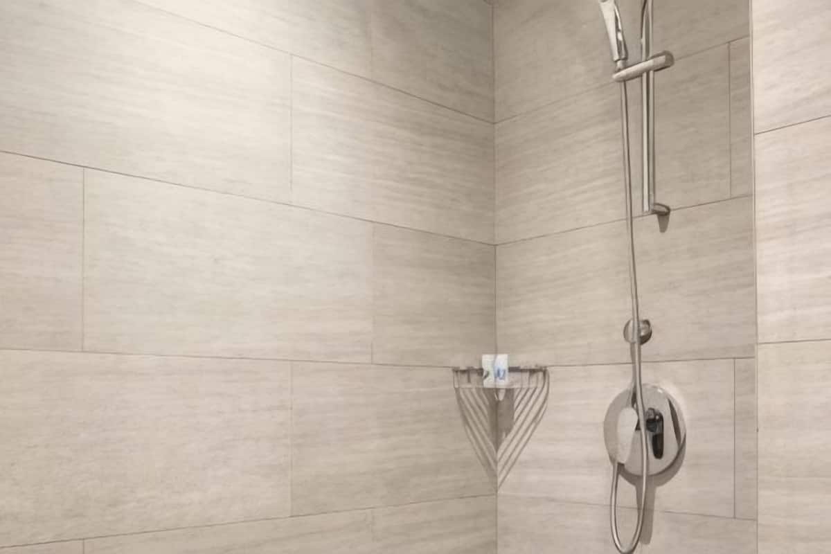 Douche, articles de toilette gratuits, chaussons, serviettes fournies