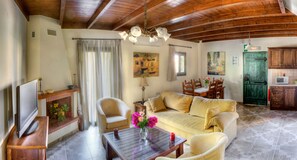 Villa, 2 Bedrooms (semi-detached) | Living area | Flat-screen TV, fireplace, DVD player - Douliana Villas (Apokoronas)