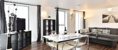 Flat-screen TV, DVD player