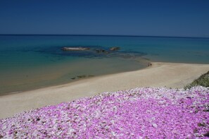 Beach nearby, white sand, sun-loungers, beach umbrellas