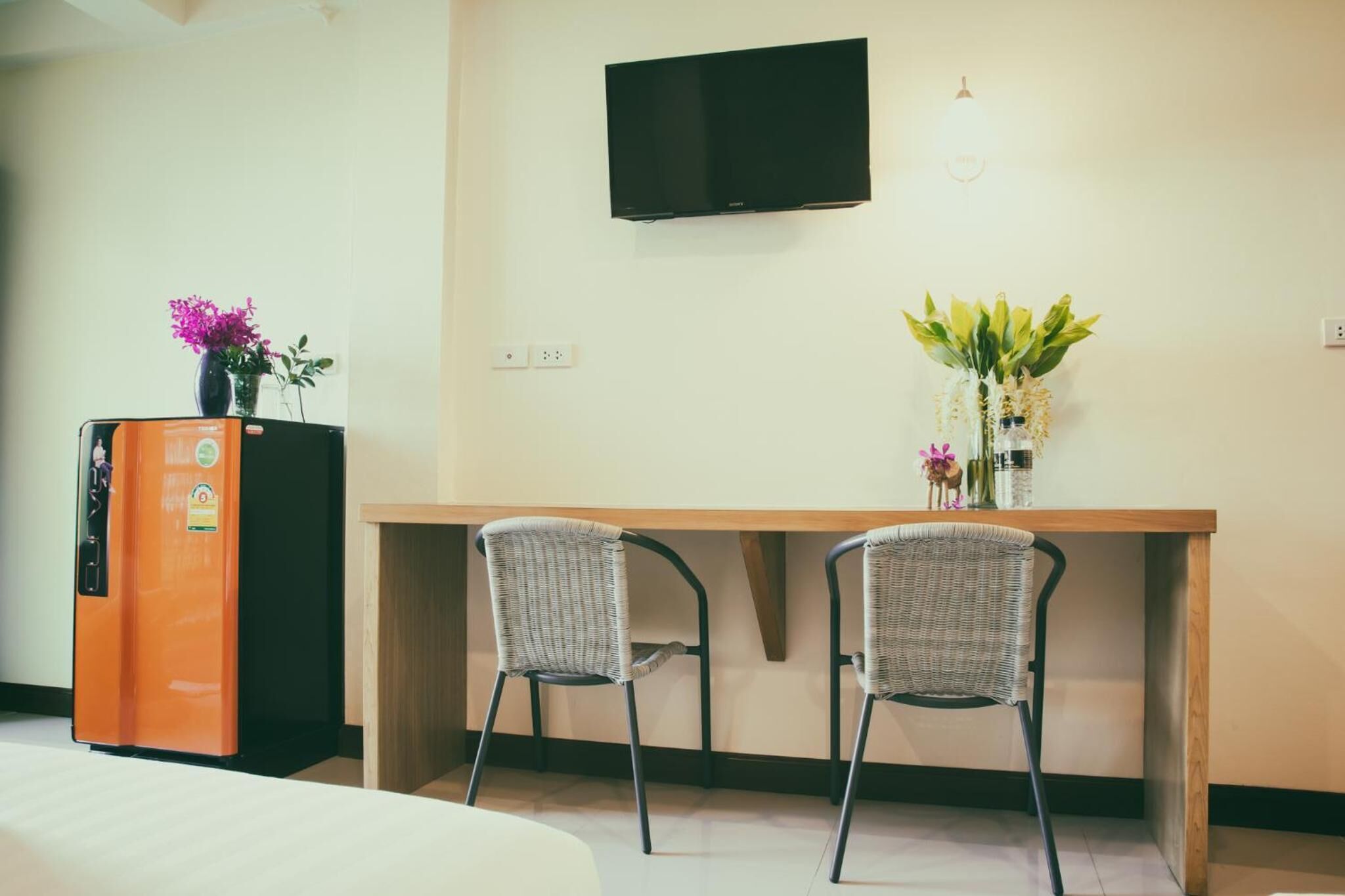 desk, blackout curtains, free wifi