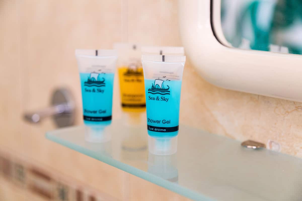 Dusche, kostenlose Toilettenartikel, Haartrockner, Handtücher