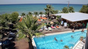 Utomhuspool, parasoller och solstolar