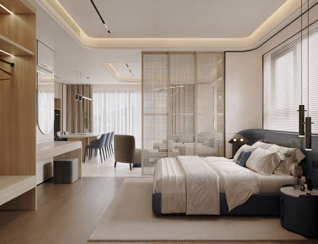 Luksusleilighet | Minibar, safe på rommet, skrivebord og blendingsgardiner