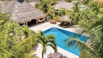 Outdoor pool, sun loungers