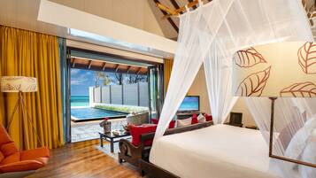 Kanifushi Beach Villa with Pool | Premium bedding, memory foam beds, free minibar, in-room safe
