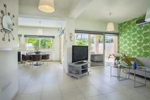 Villa, 3 Bedrooms (Michelle 7) | Living area | Plasma TV, DVD player - Protaras Villas Michelle (Paralimni)