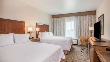 Room, 2 Queen Beds, Non Smoking, Refrigerator & Microwave | In-room safe, desk, laptop workspace, blackout drapes