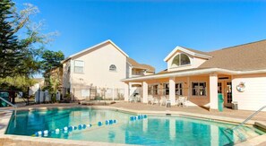 Outdoor pool, a waterfall pool