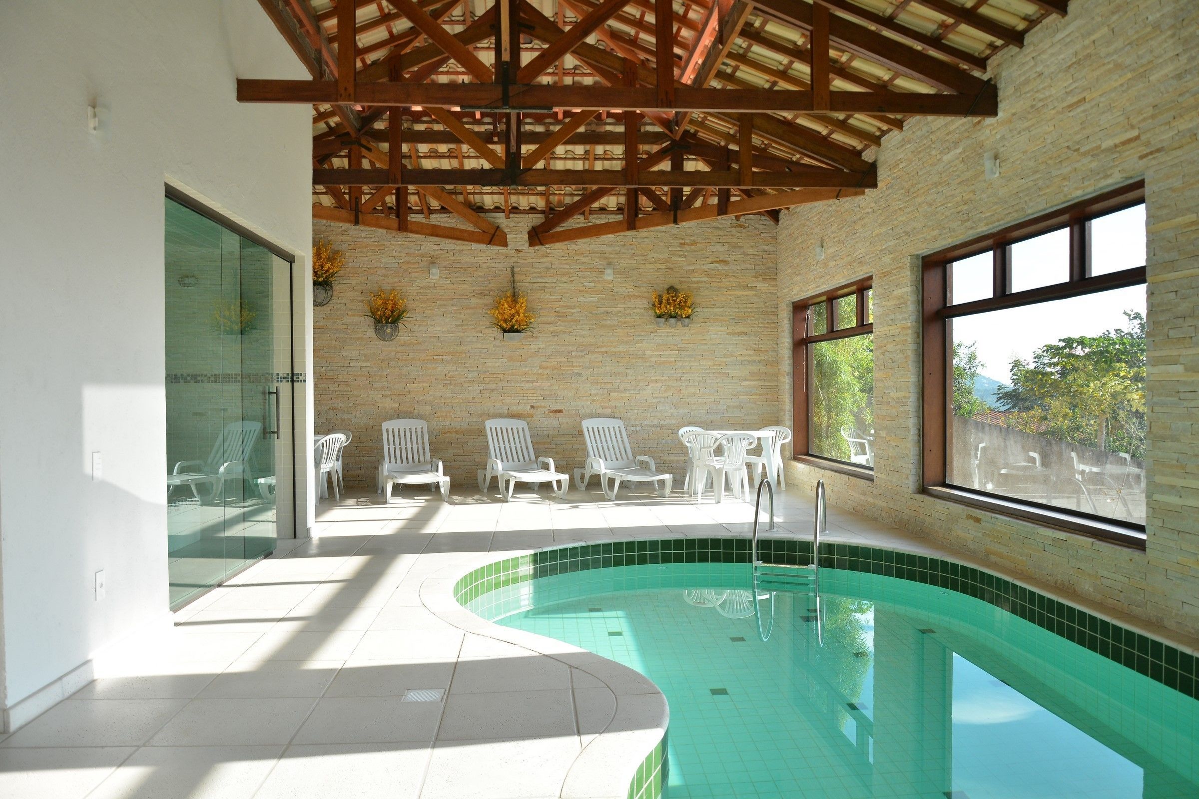 Indoor pool, outdoor pool, sun loungers