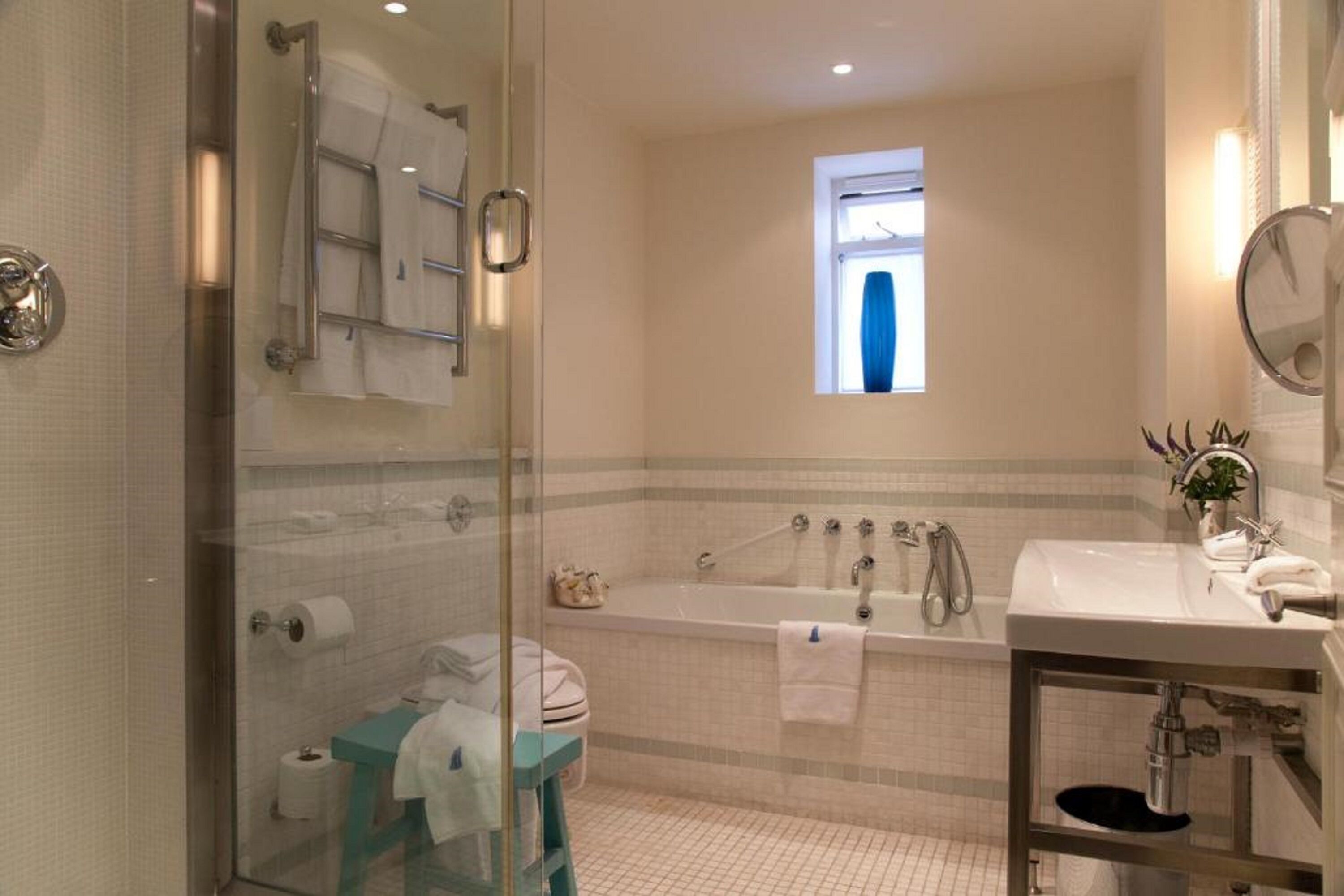 free toiletries, hair dryer, bathrobes, towels