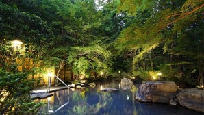 A serene indoor garden with a reflective water feature, surrounded by lush greenery and soft lighting. - Nasu Onsen Sanraku (Nasu)