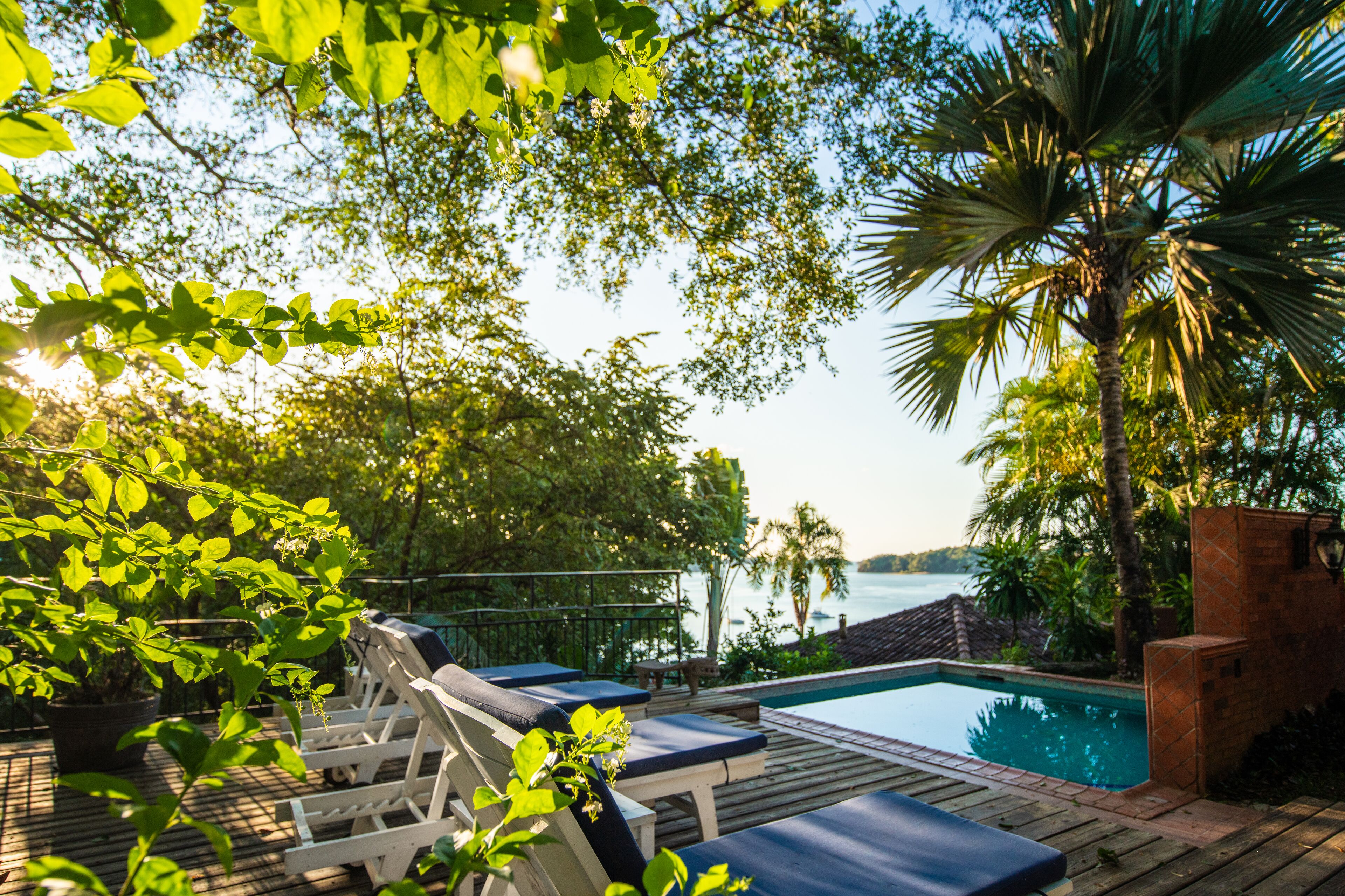 outdoor pool, pool loungers
