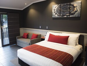 Premium bedding, down comforters, Select Comfort beds, desk