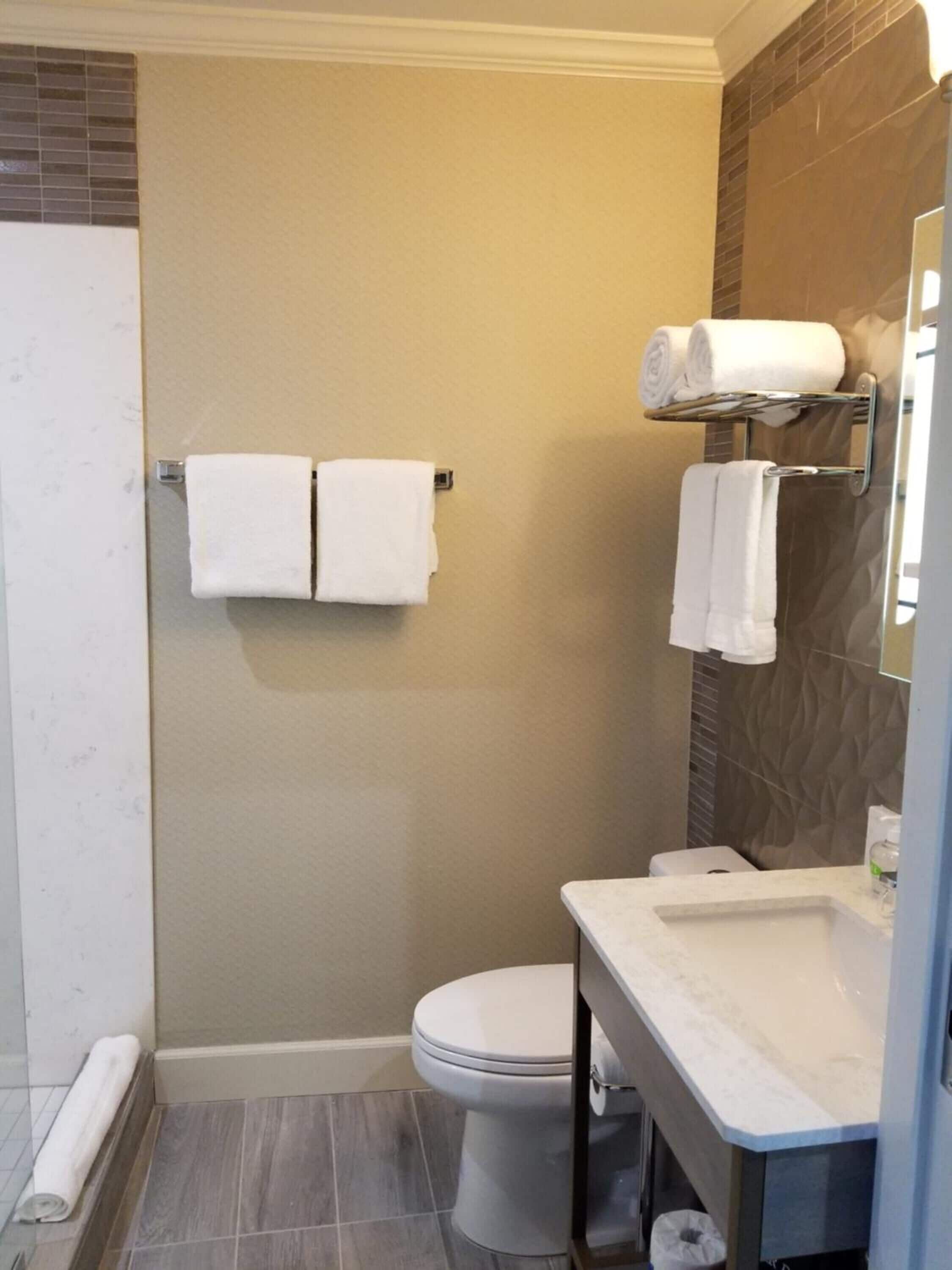 shower, free toiletries, hair dryer, bathrobes