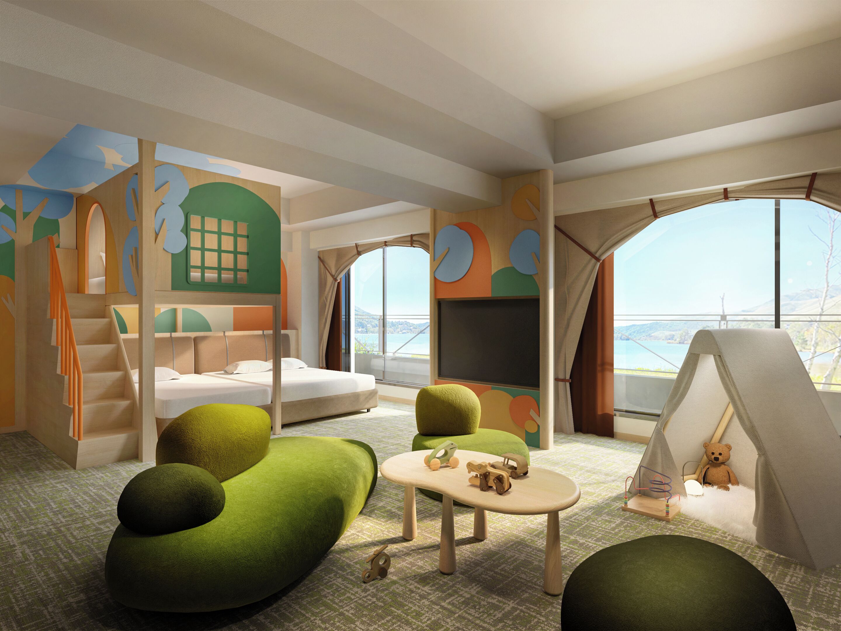 デラックスキッズルーム (禁煙) | WiFi (無料)、ベッドシーツ