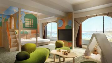 デラックスキッズルーム (禁煙) | WiFi (無料)、ベッドシーツ