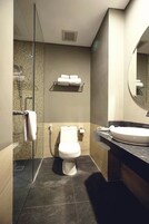 Shower, free toiletries, hair dryer, towels