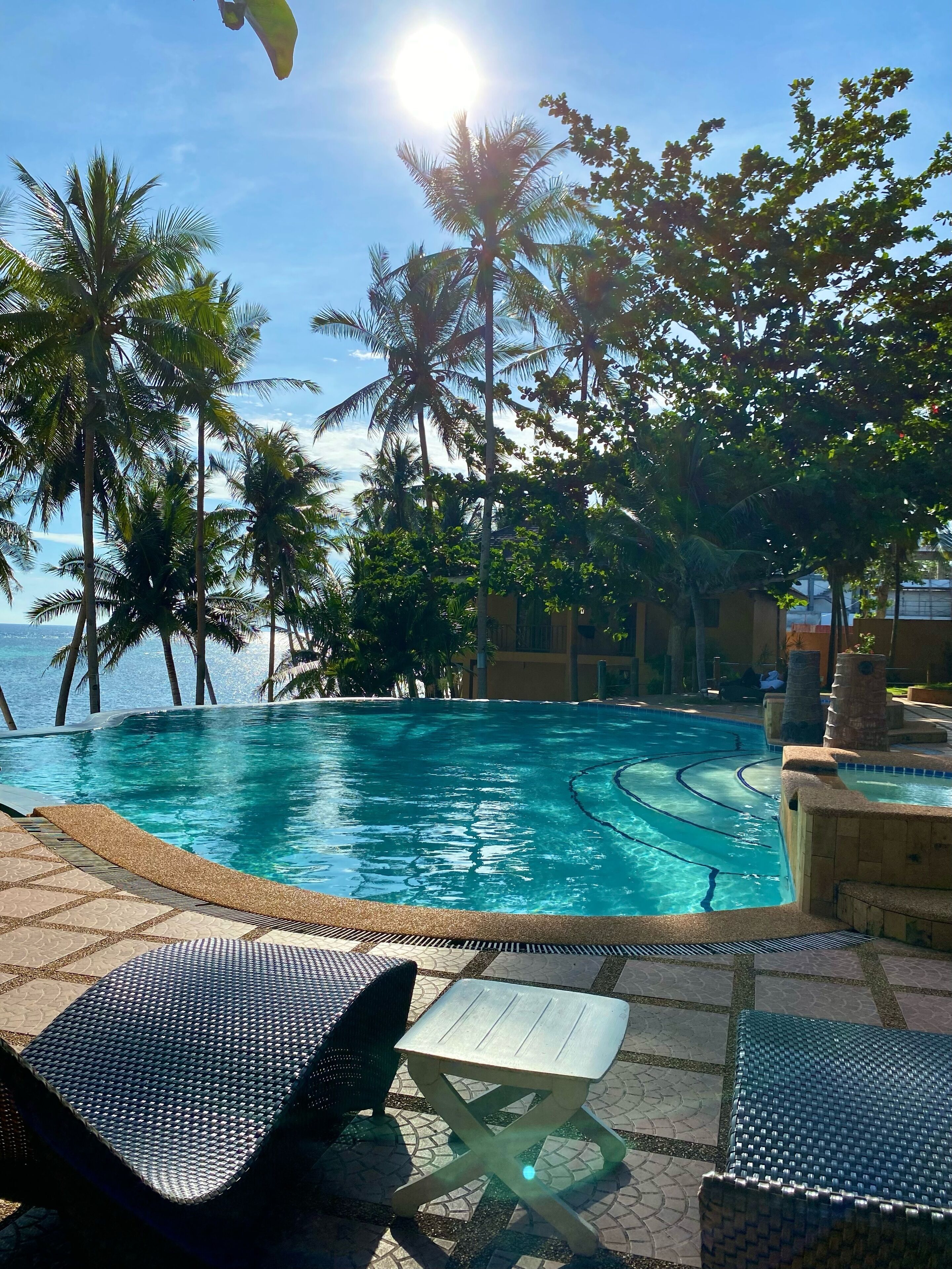 outdoor pool, pool loungers