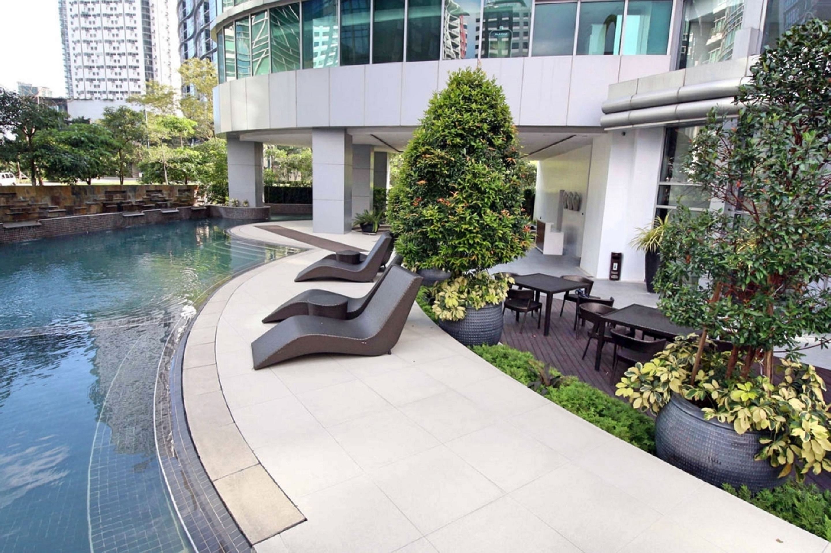 Outdoor pool, sun loungers