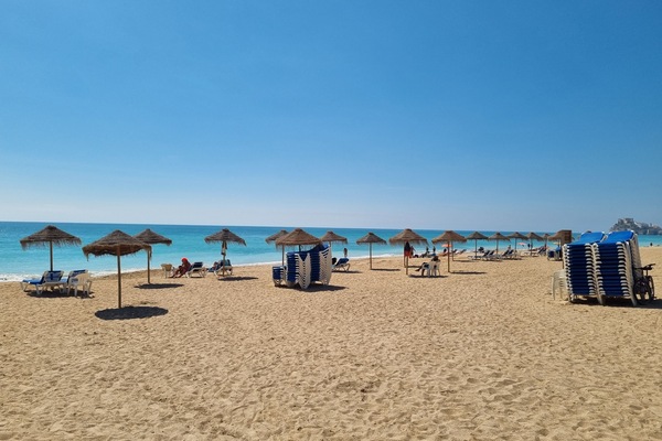 On the beach, white sand