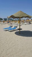 Private beach, sun loungers, beach umbrellas