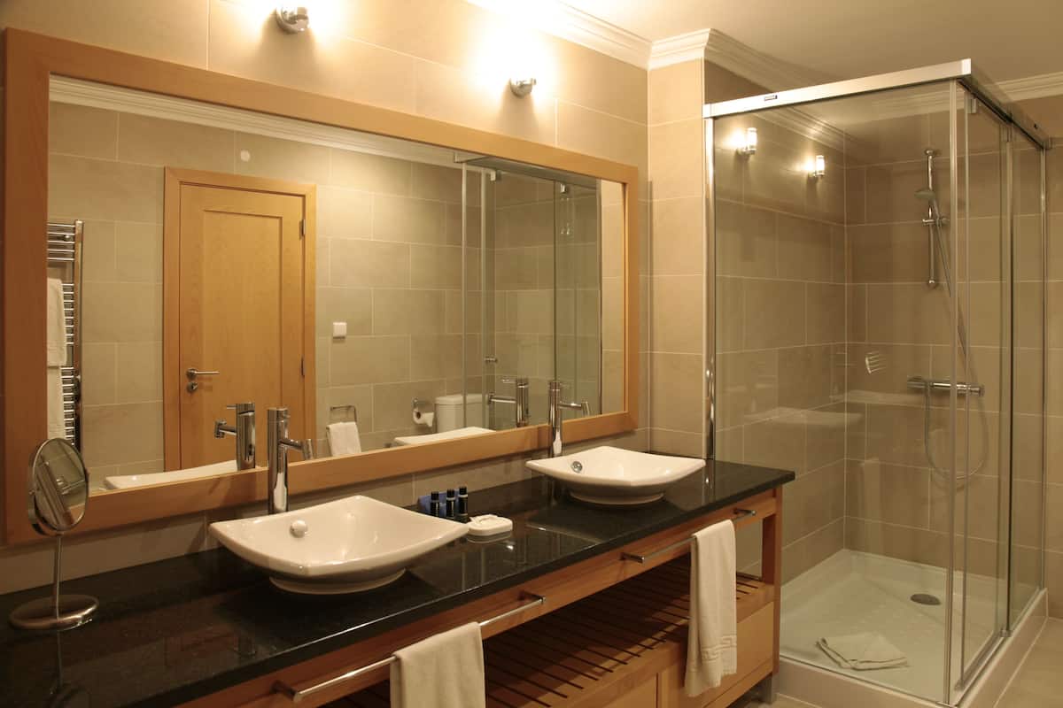 free toiletries, hair dryer, bidet, towels