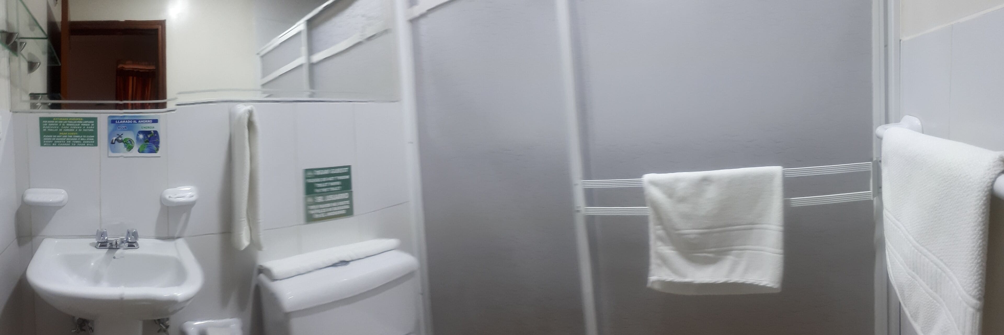 shower, free toiletries, hair dryer, towels