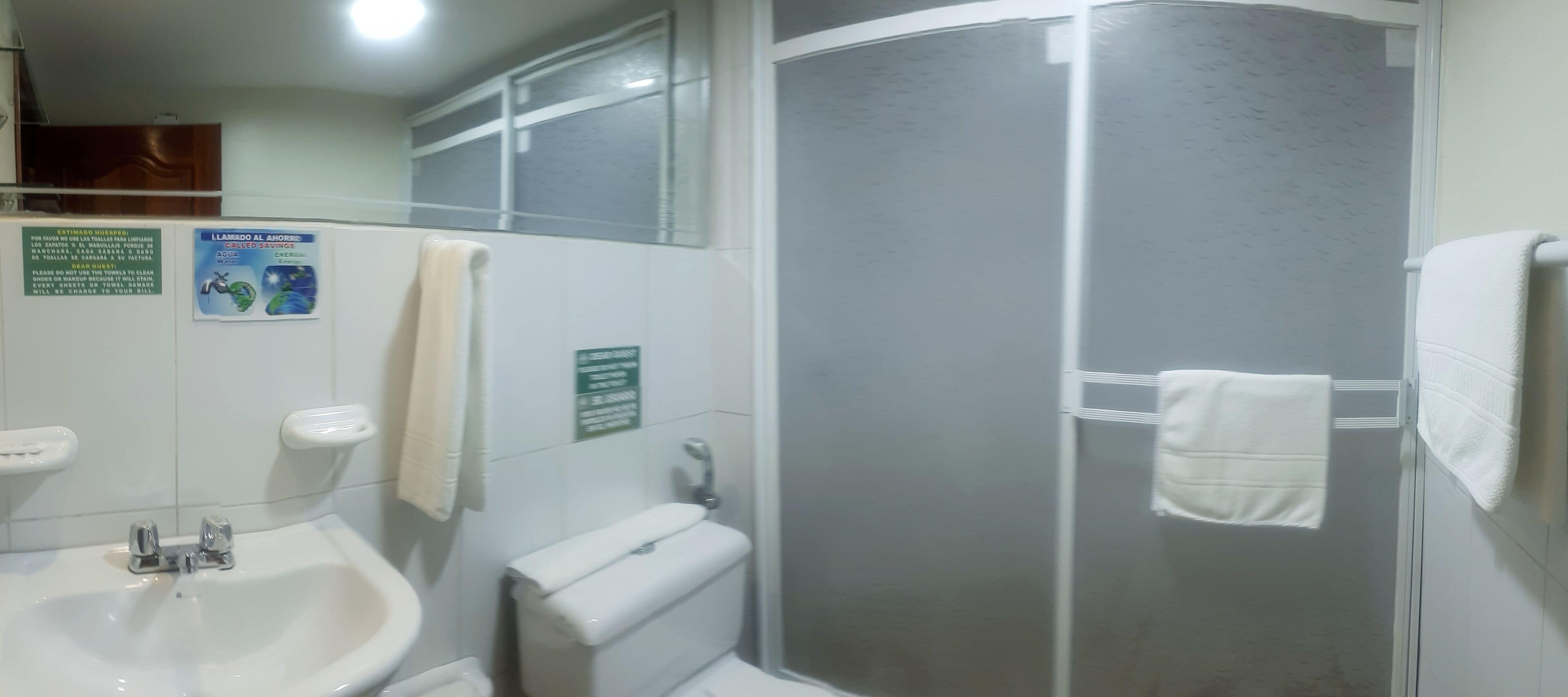 shower, free toiletries, hair dryer, towels