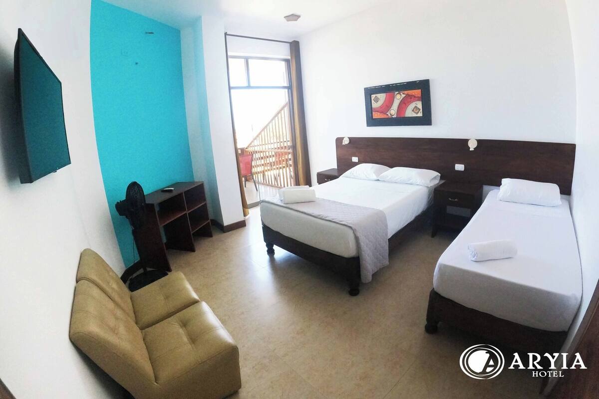 Family Triple Room, Balcony, Pool View | Free WiFi, bed sheets