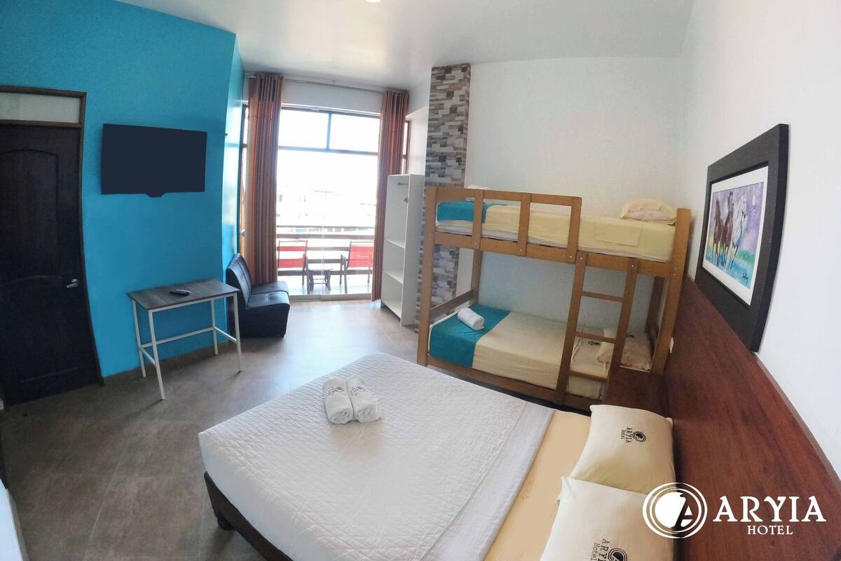 Family Quadruple Room, Multiple Beds, Balcony, Pool View | Free WiFi, bed sheets