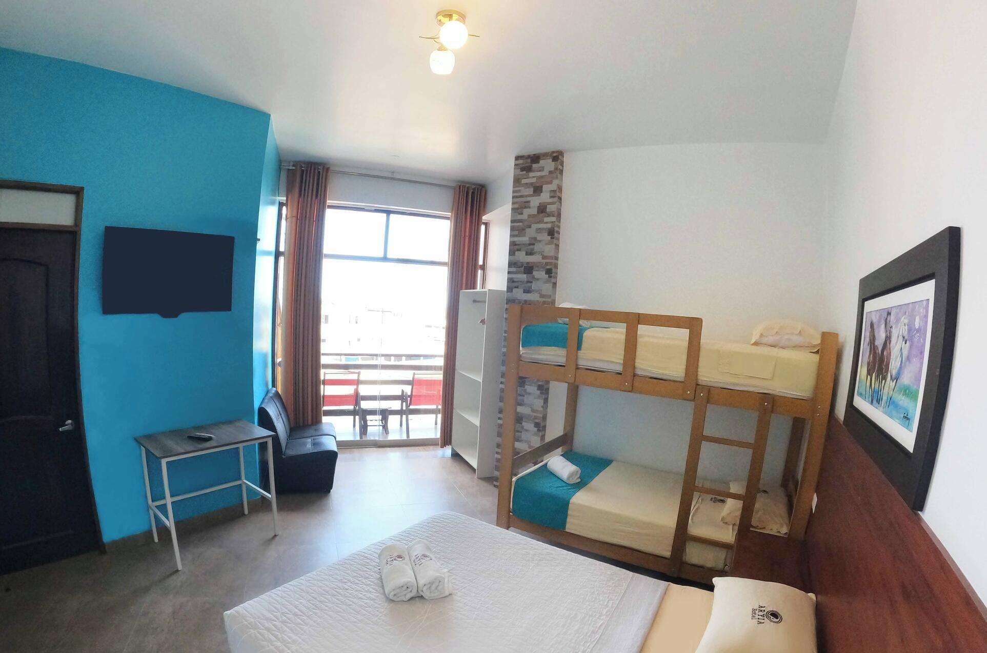 Family Quadruple Room, Multiple Beds, Balcony, Pool View | Free WiFi, bed sheets