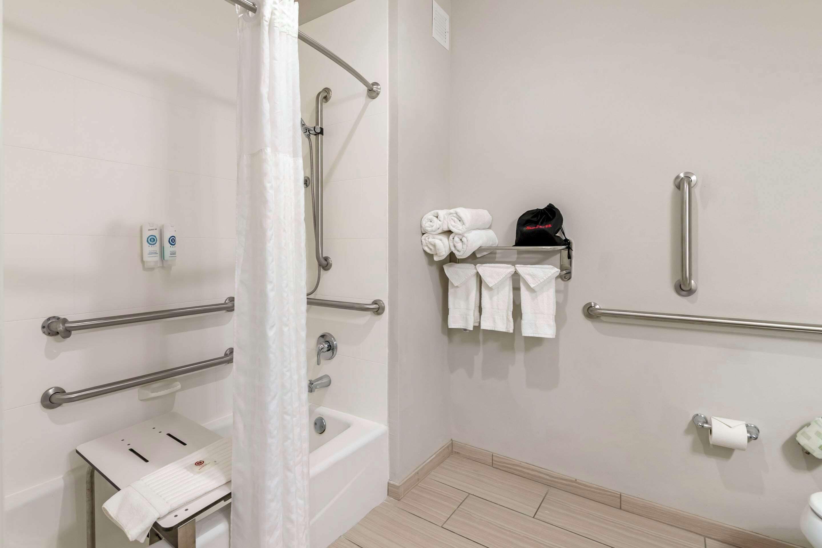 free toiletries, hair dryer, towels