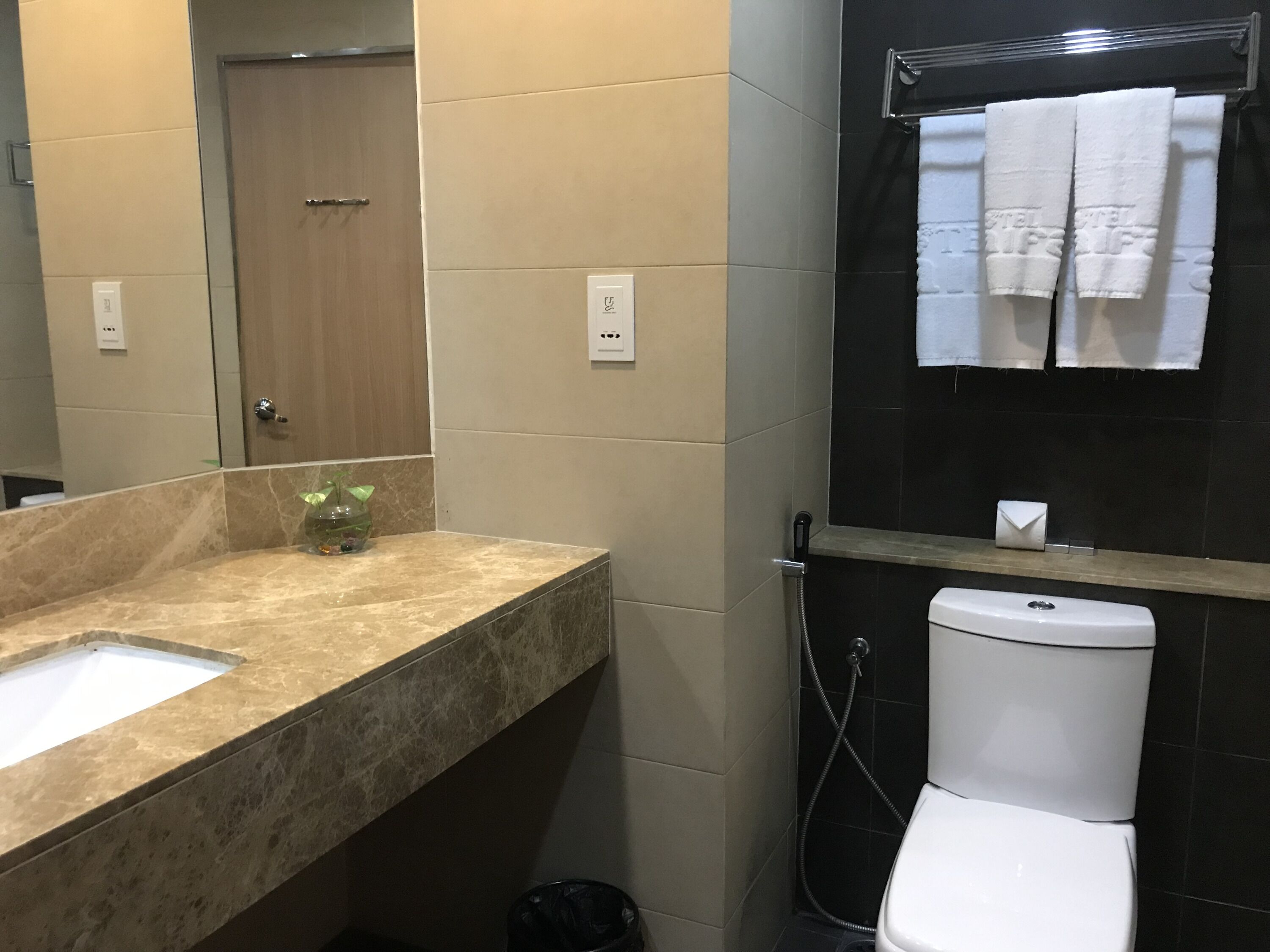 free toiletries, bathrobes, slippers, towels