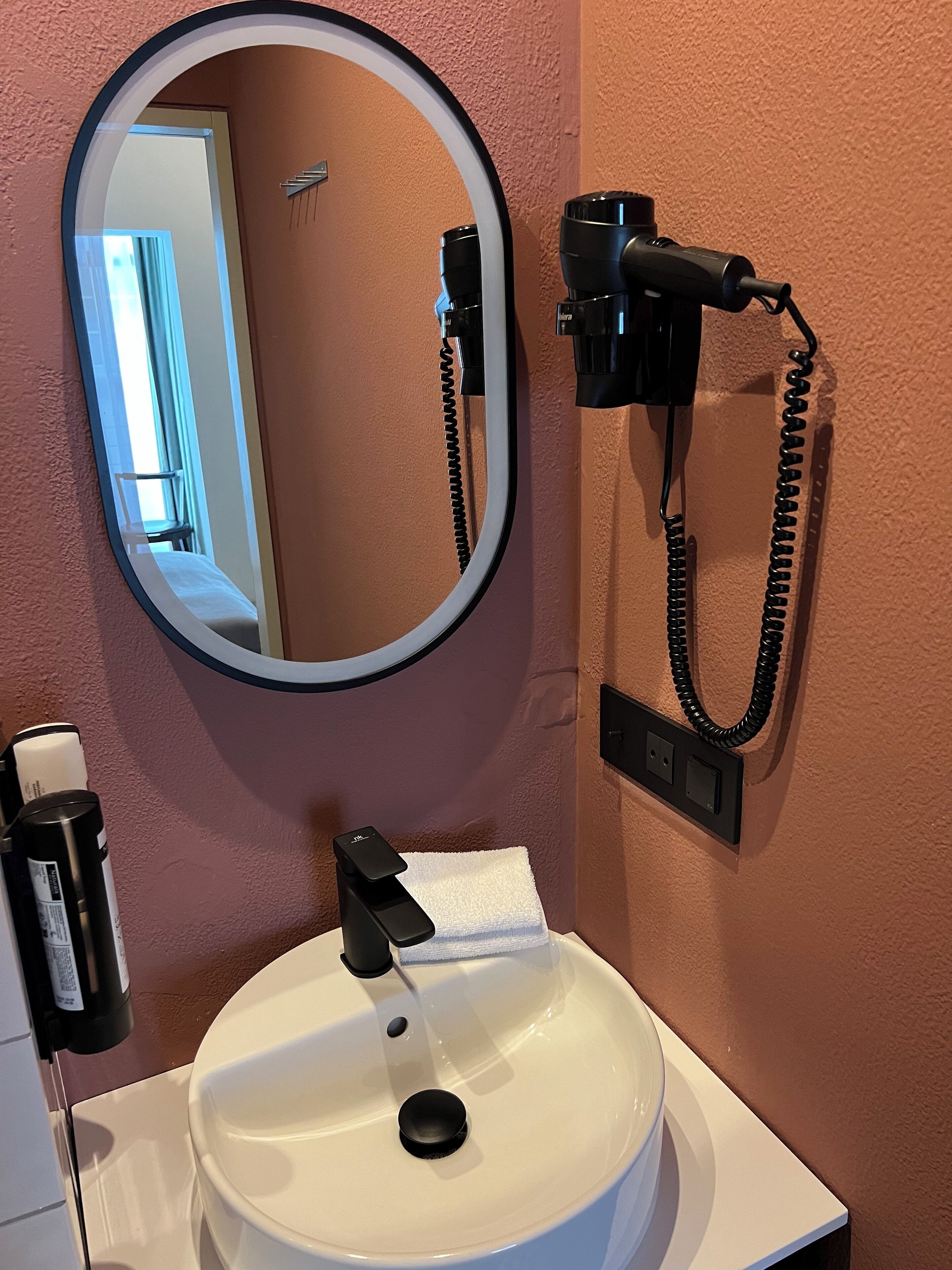 free toiletries, hair dryer, towels