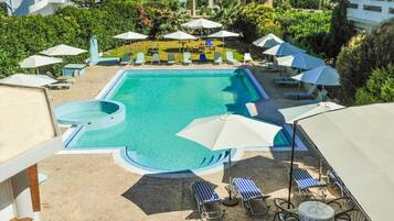 Seasonal outdoor pool, pool umbrellas, sun loungers