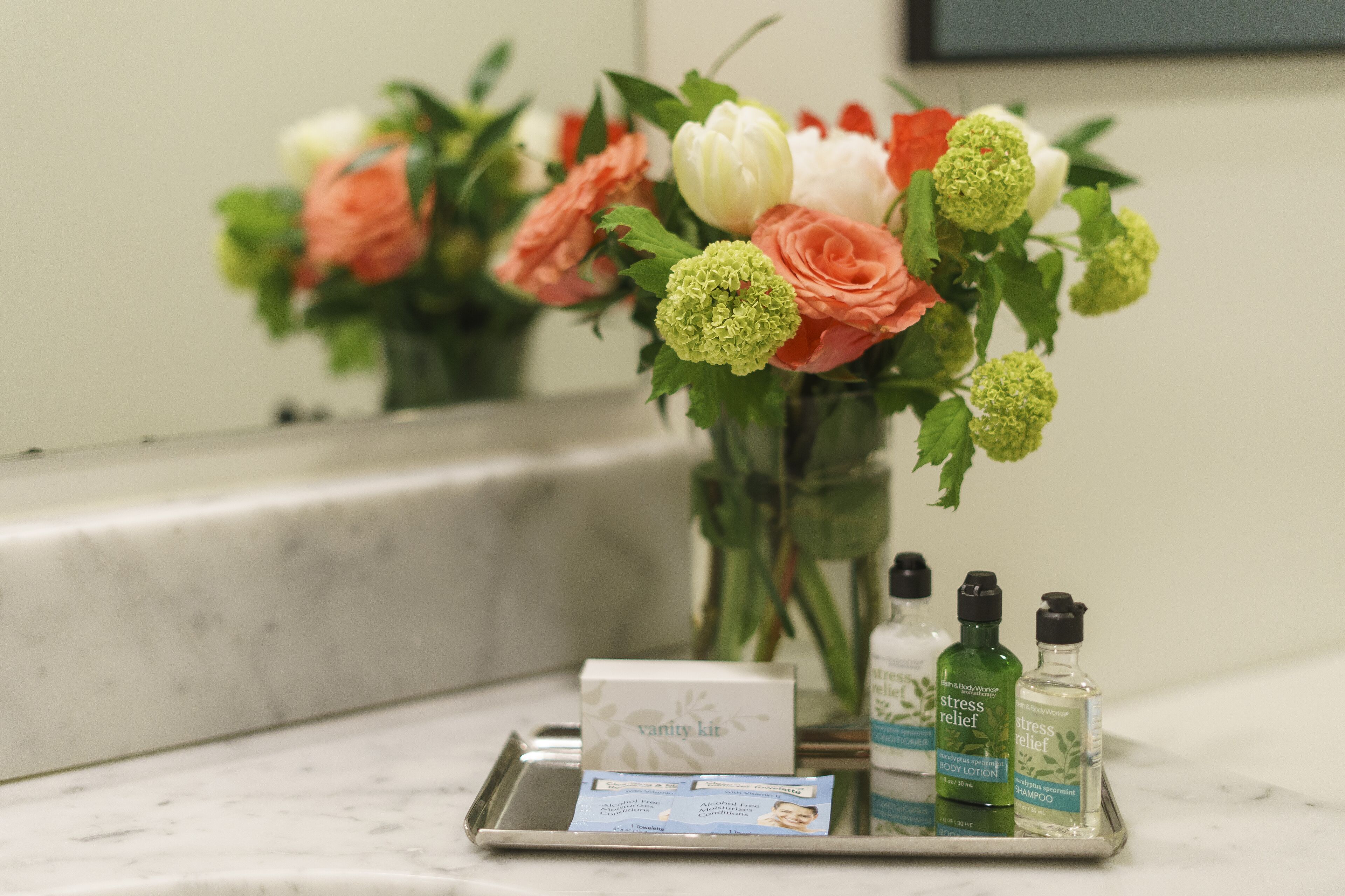 combined shower/bathtub, free toiletries, hair dryer, bathrobes