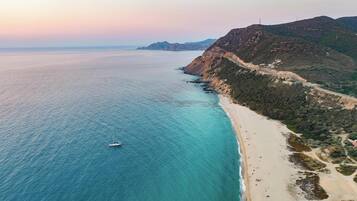 On the beach, white sand, beach volleyball