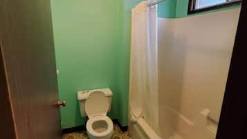 Combined shower/tub, towels
