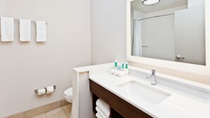 A modern bathroom with a white sink, mirror, and towel rack. - Holiday Inn Express & Suites Cartersville by IHG (Cartersville)