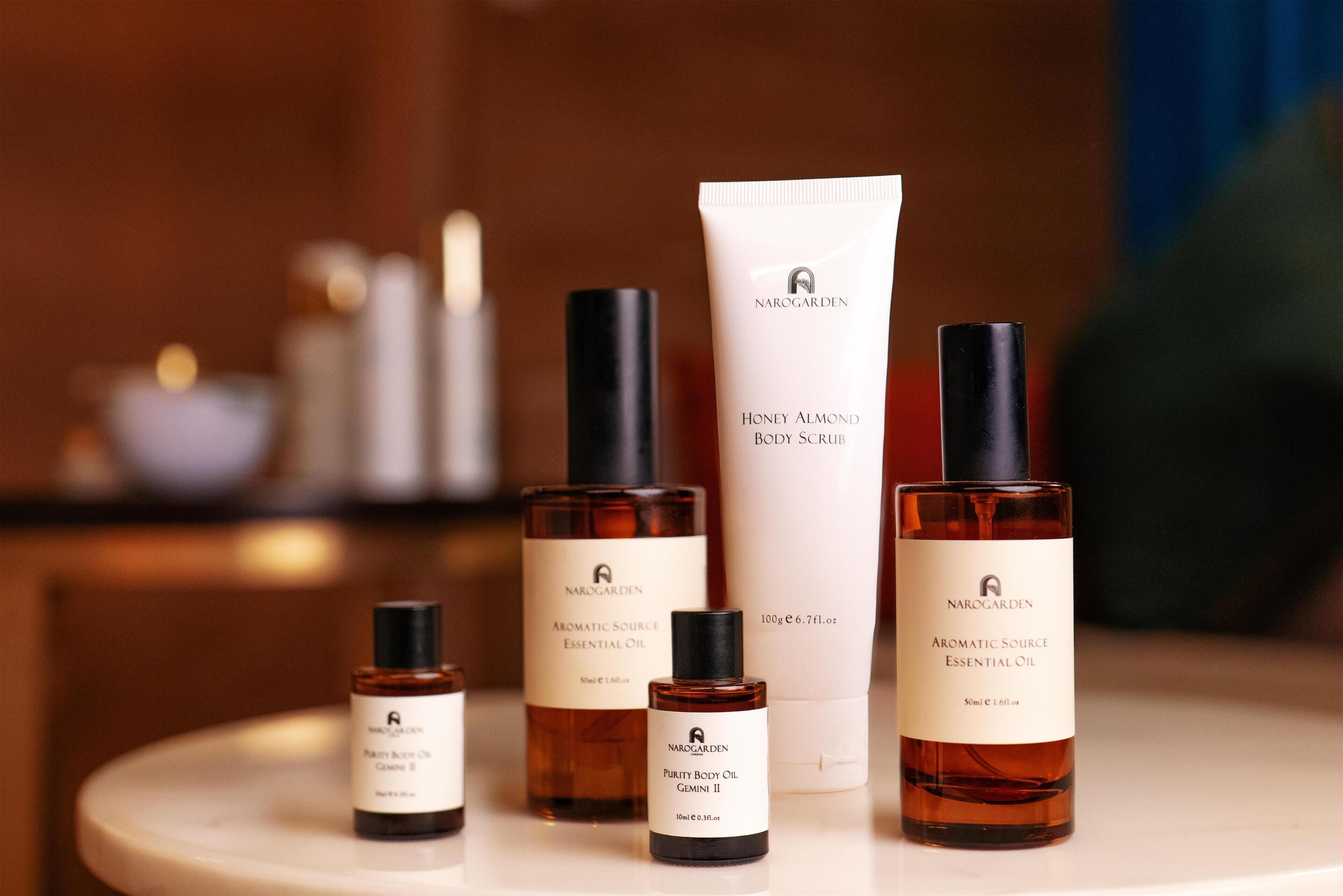 A selection of Narogarden skincare products on a table.