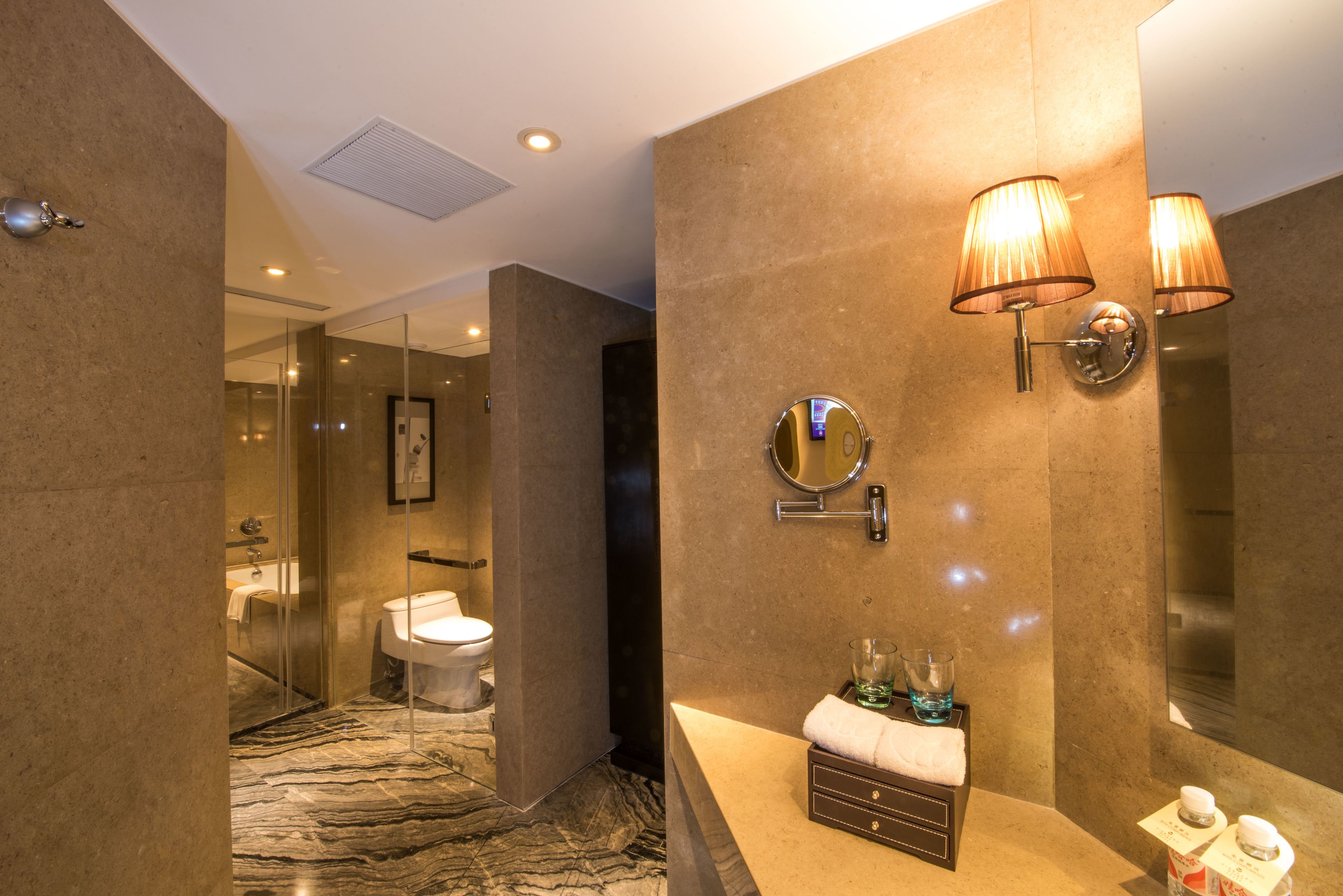 suite | bathroom | separate bathtub and shower, rainfall showerhead, free toiletries