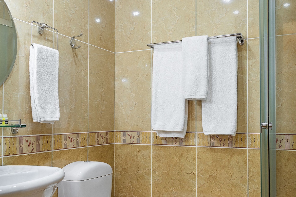 shower, free toiletries, hair dryer, bathrobes