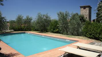 Outdoor pool, sun loungers