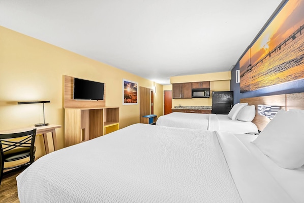 Efficiency, 2 Queen Beds, Accessible, Kitchenette | Desk, iron/ironing board, free cribs/infant beds, rollaway beds