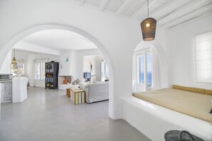 36-inch flat-screen TV with cable channels, TV, fireplace - Villa Aquata by Mermaid Luxury Villas (Mykonos)